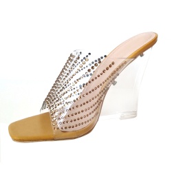 Fashion wedge clear heel sandal with rhinestone